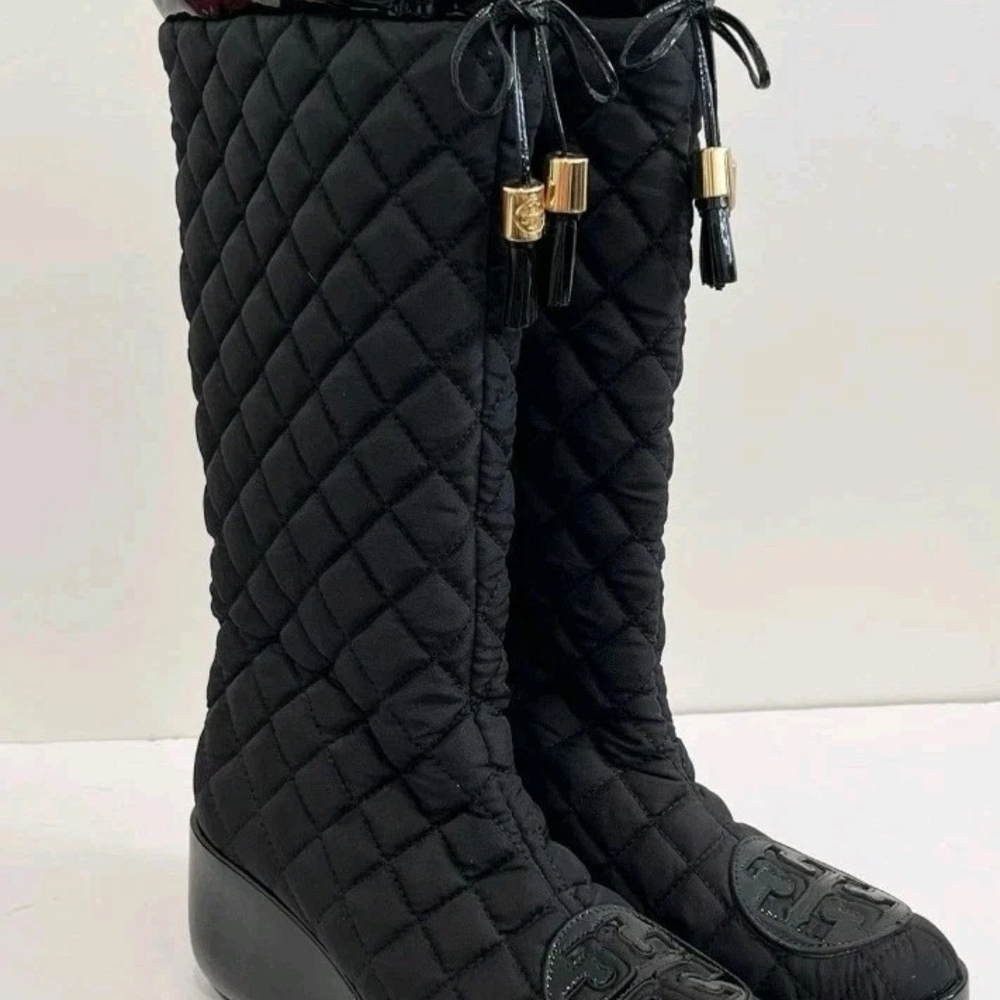 Tory Burch Gigi Quilted Black Knee-High Boots